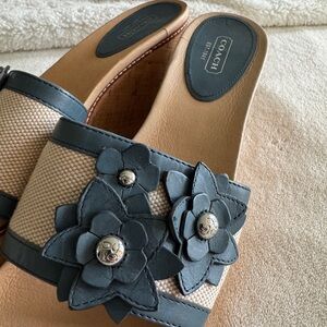 BRAND NEW COACH Jesaca Leather Cork Wedge Sandals - Women | Blue | Size: 9B